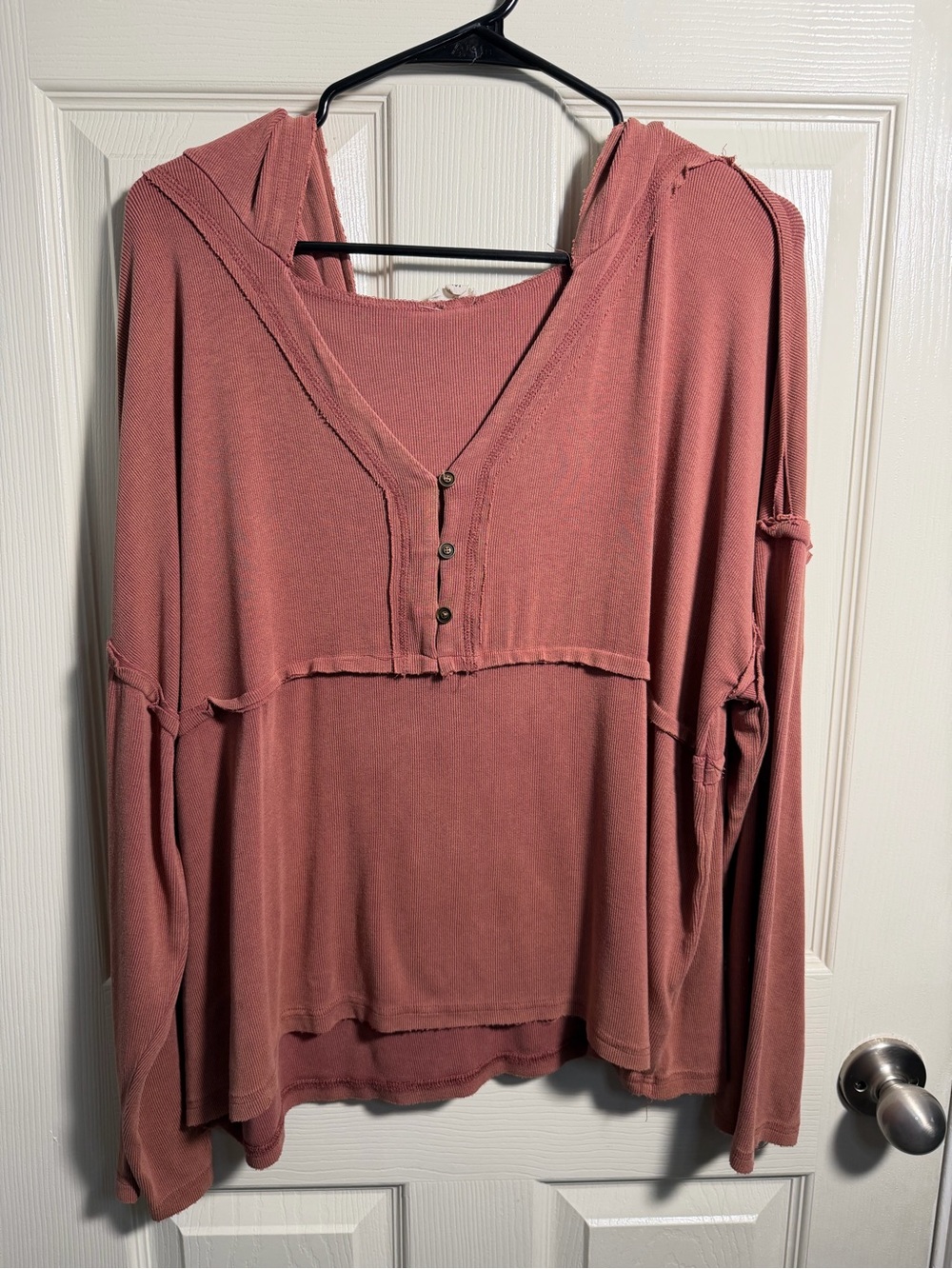 Women’s POL Long Sleeve Hooded Henley in a Rust/Brown color, size Medium - Picture 1 of 7